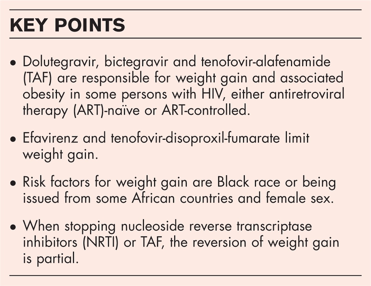 Recent data on the role of antiretroviral therapy in weight gain and obesity in persons living with HIV