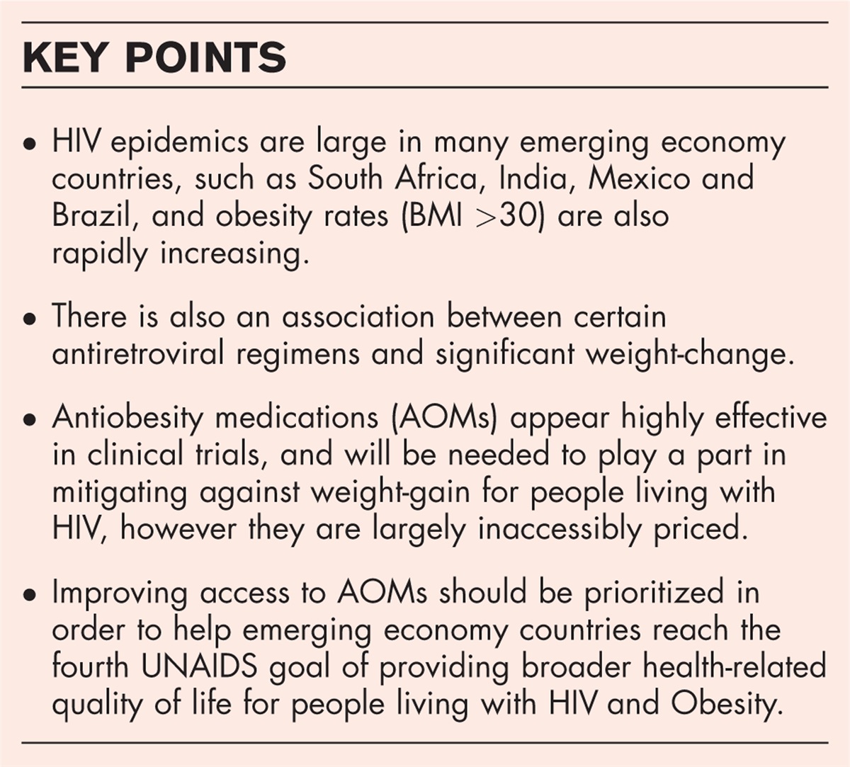 Intersections between HIV and obesity in emerging economies