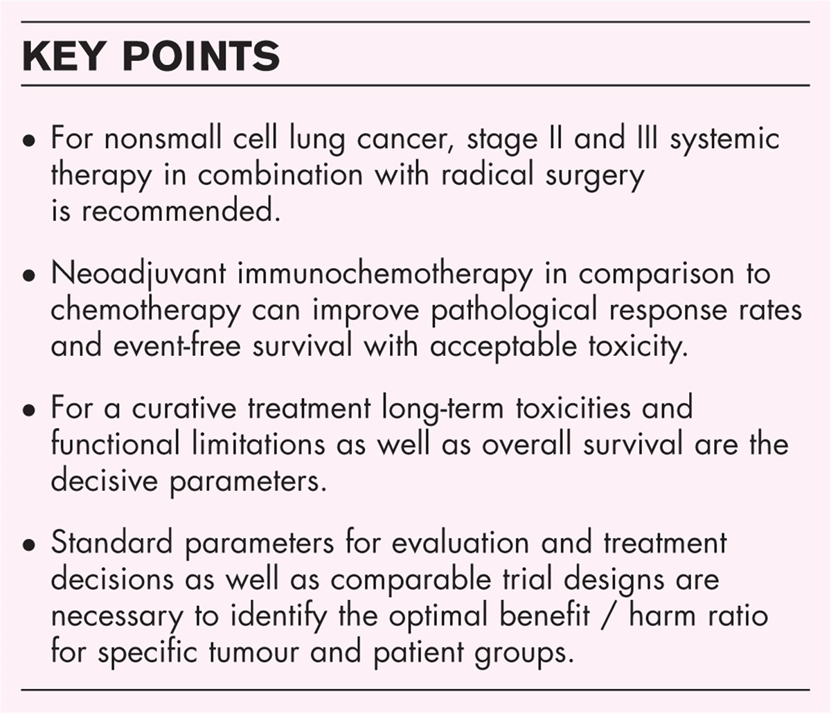 Neoadjuvant therapy with immune checkpoint inhibitors in operable nonsmall cell lung cancer