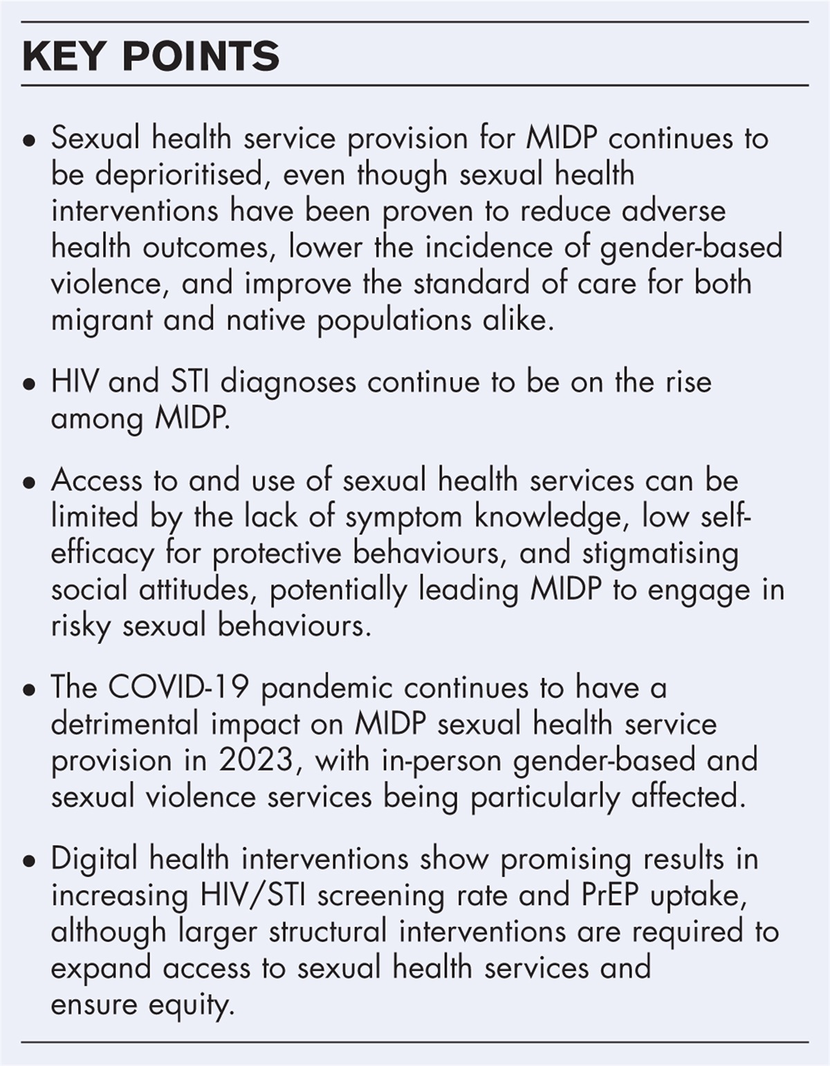 Sexual health challenges in migrant, immigrant, and displaced populations 2022–2023