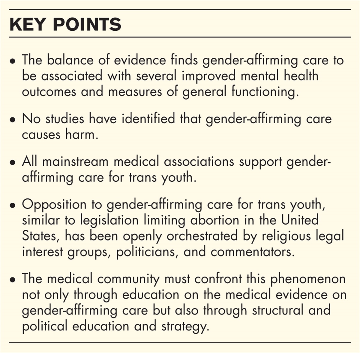 Legislation, medicine, and politics: care for gender diverse youth
