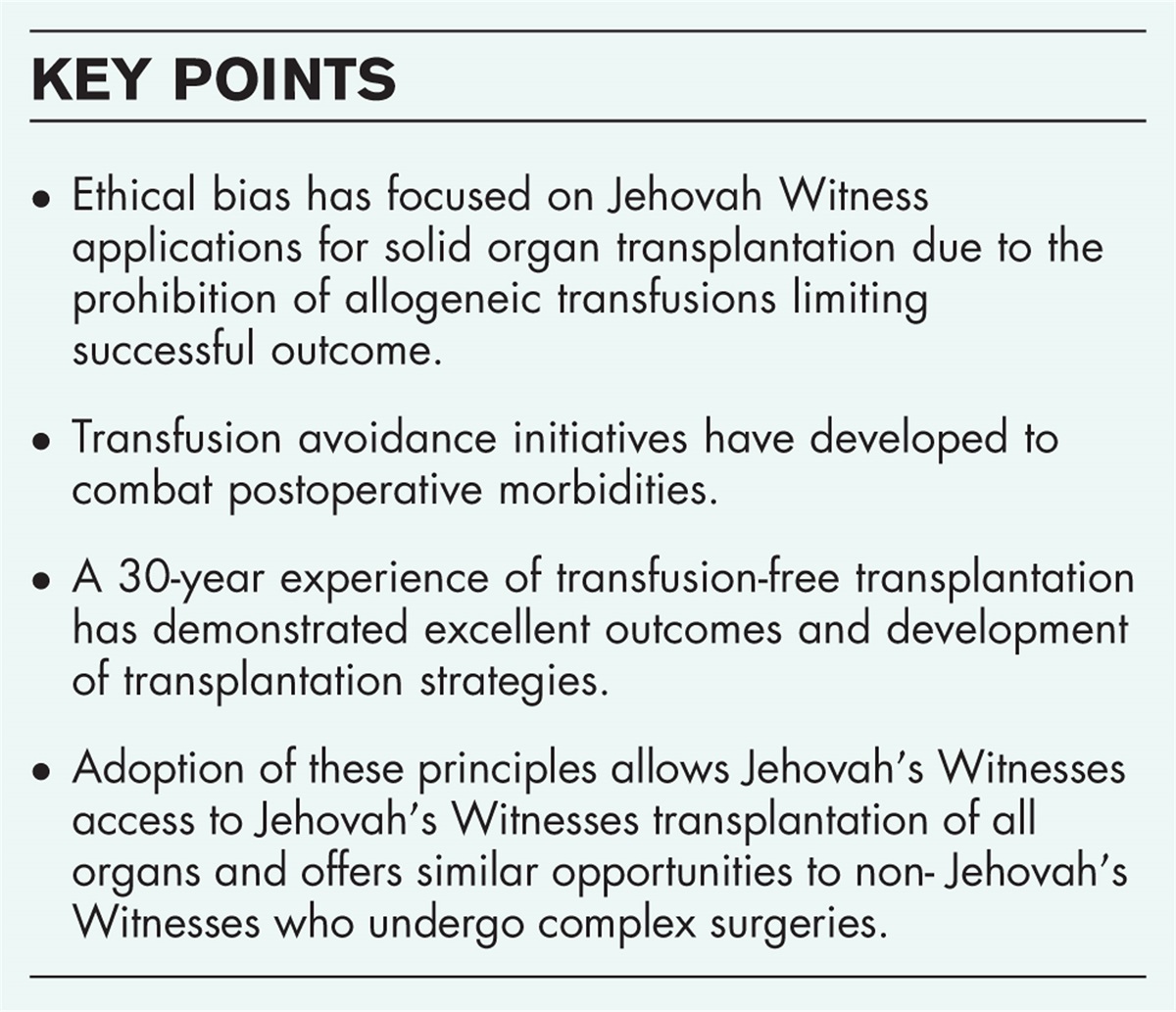 Ethical issues in solid organ transplantation: transfusion-free transplantation in Jehovah's witness patients