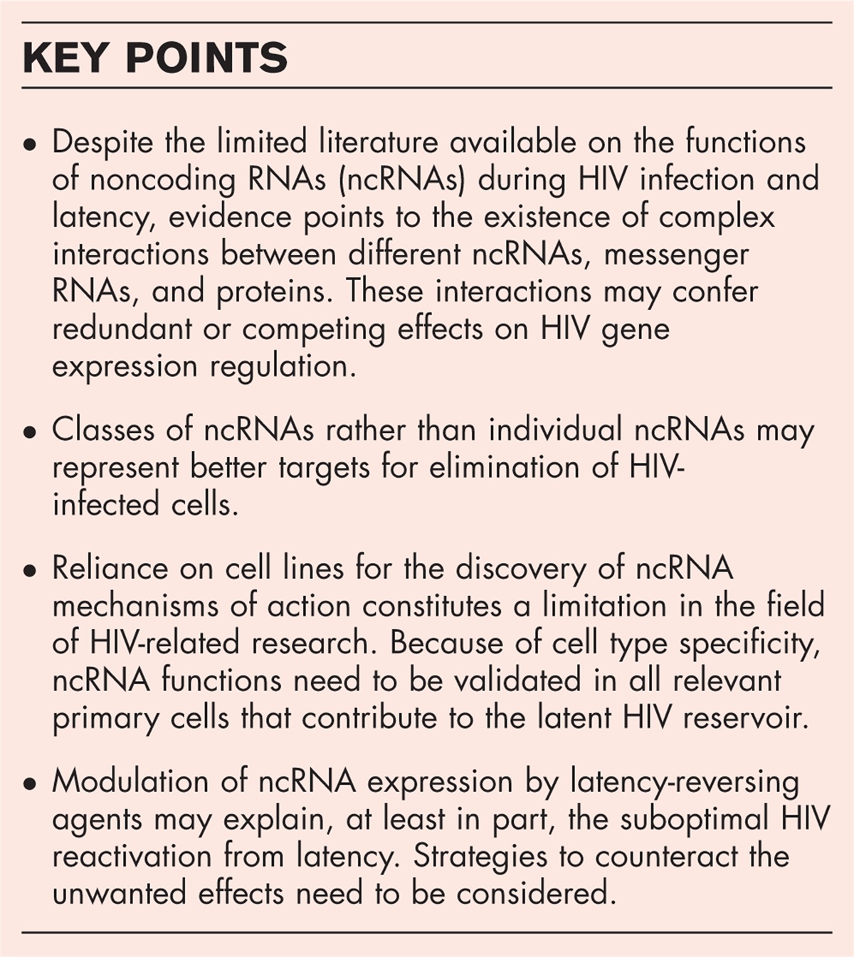 Targeting noncoding RNAs to reactivate or eliminate latent HIV reservoirs