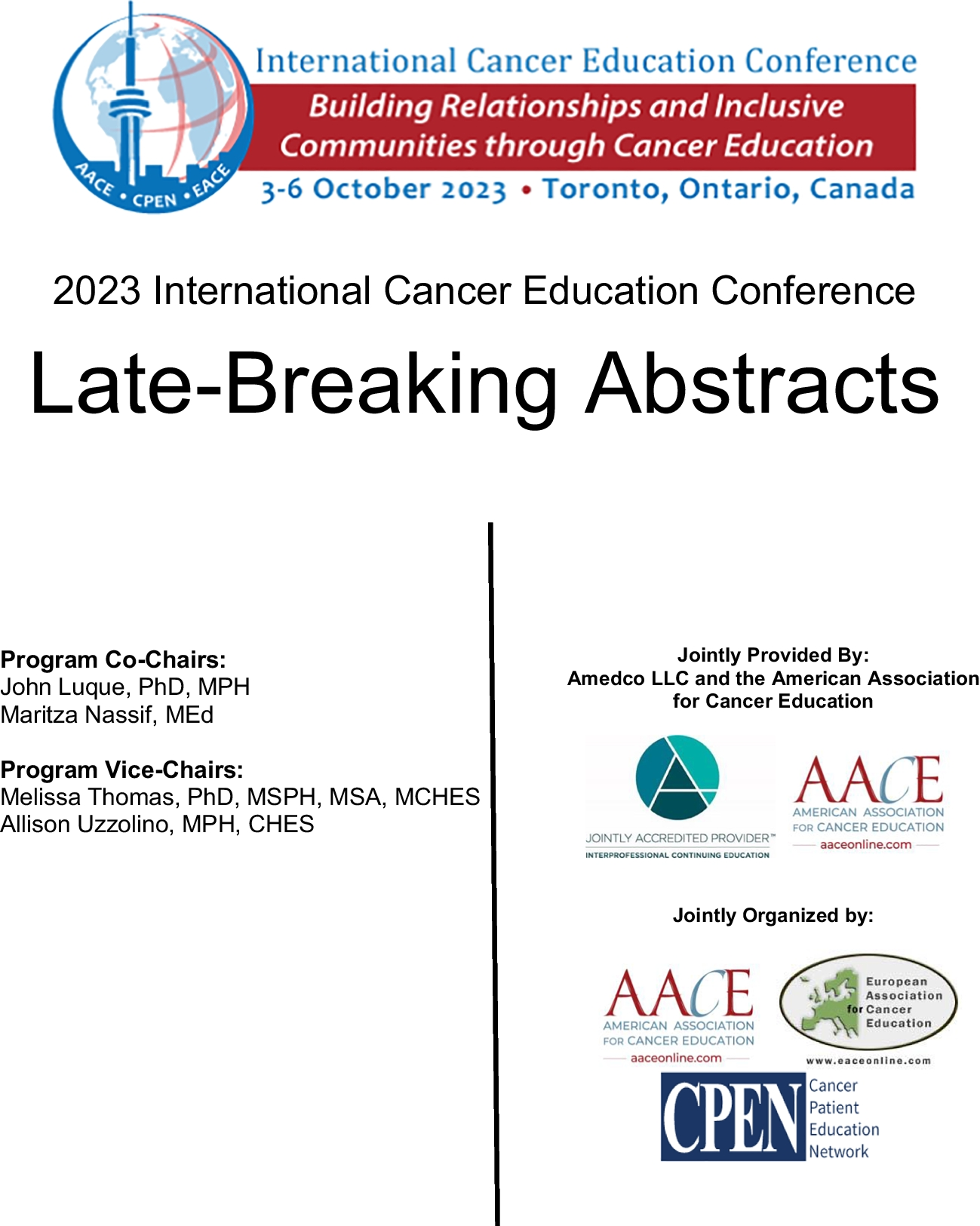 2023 International Cancer Education Conference Late-Breaking Abstracts