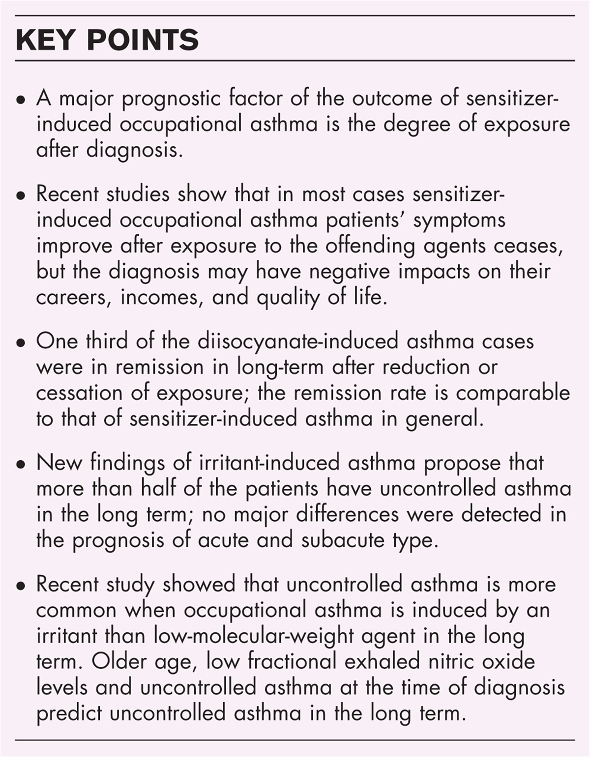 Long-term outcome of occupational asthma with different etiology
