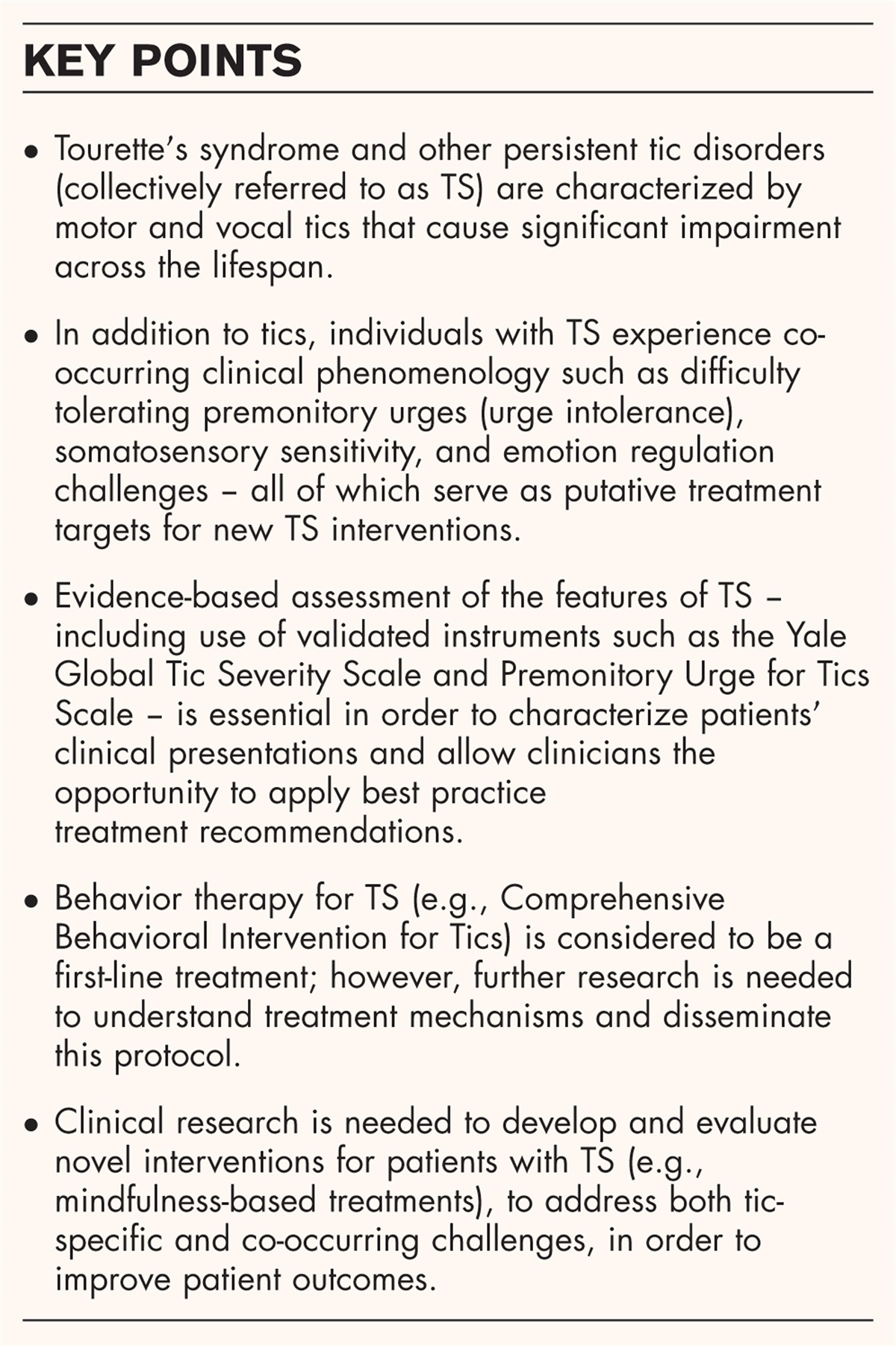 Advancements in the phenomenology, assessment, and treatment of Tourette syndrome