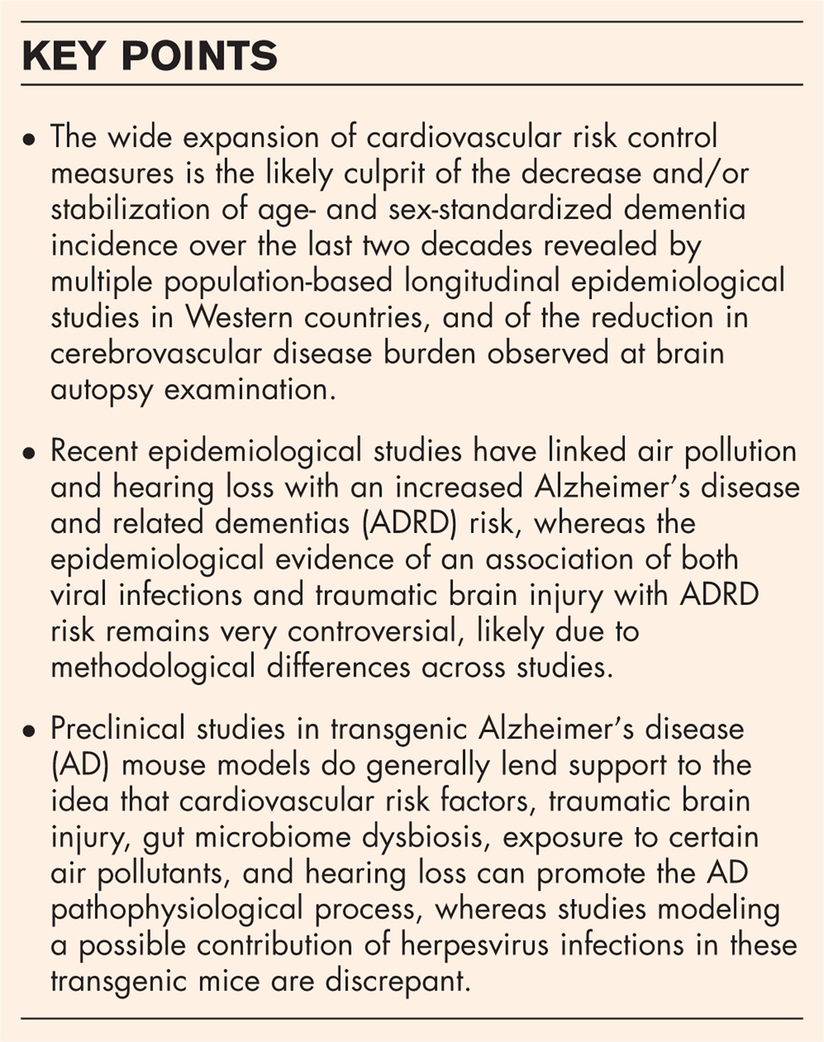 Update on modifiable risk factors for Alzheimer's disease and related dementias
