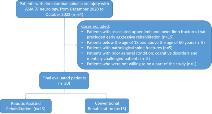 Effect on functional outcome of robotic assisted rehabilitation versus conventional rehabilitation in patients with complete spinal cord injury: a prospective comparative study