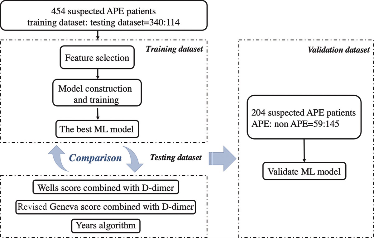 A machine learning model for diagnosing acute pulmonary embolism and comparison with Wells score, revised Geneva score, and Years algorithm