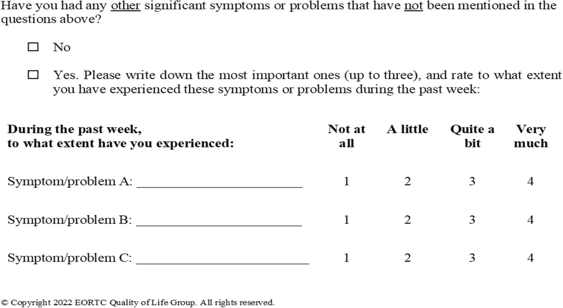 Acceptability and usefulness of the EORTC ‘Write In three Symptoms/Problems’ (WISP): a brief open-ended instrument for symptom assessment in cancer patients