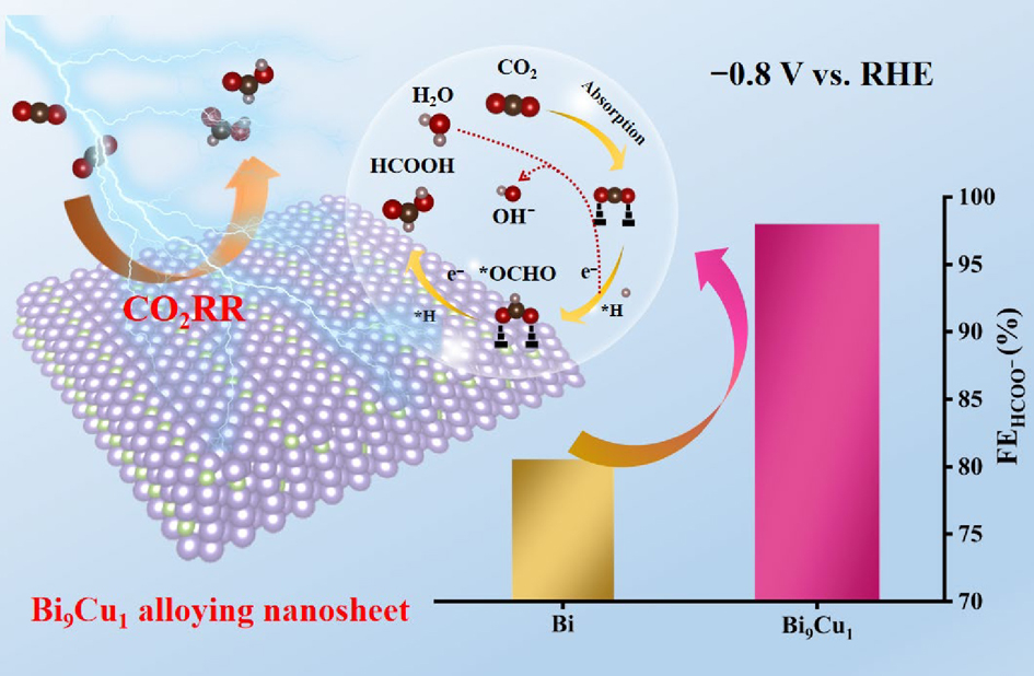 Electronic structural engineering of bimetallic Bi-Cu alloying nanosheet for highly-efficient CO2 electroreduction and Zn-CO2 batteries