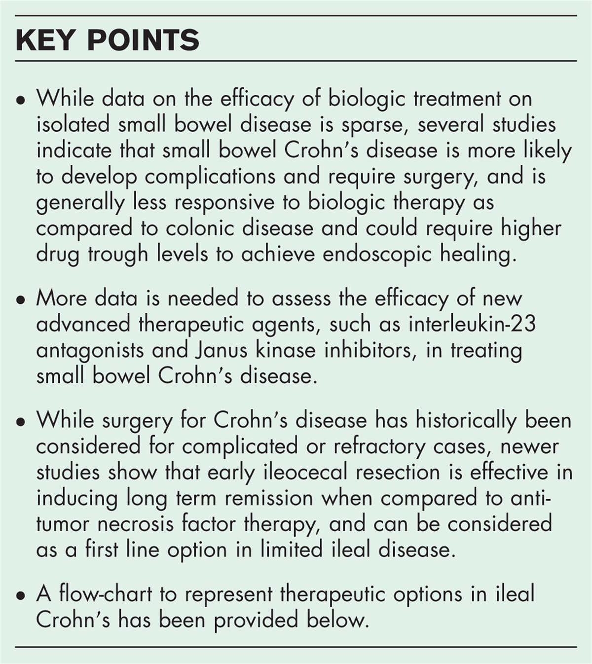 Biologics, small molecule therapies and surgery in small bowel Crohn's disease