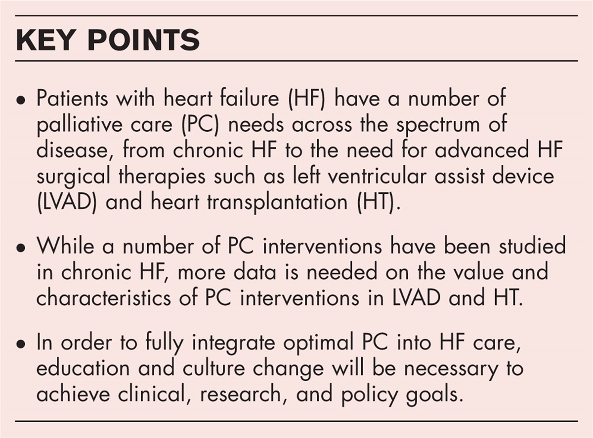 Integration of palliative care across the spectrum of heart failure care and therapies: considerations, contemporary data, and challenges