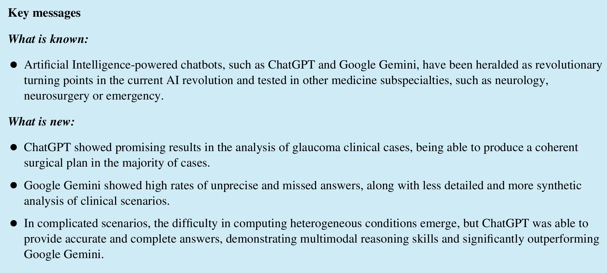 Large language models as assistance for glaucoma surgical cases: a ChatGPT vs. Google Gemini comparison