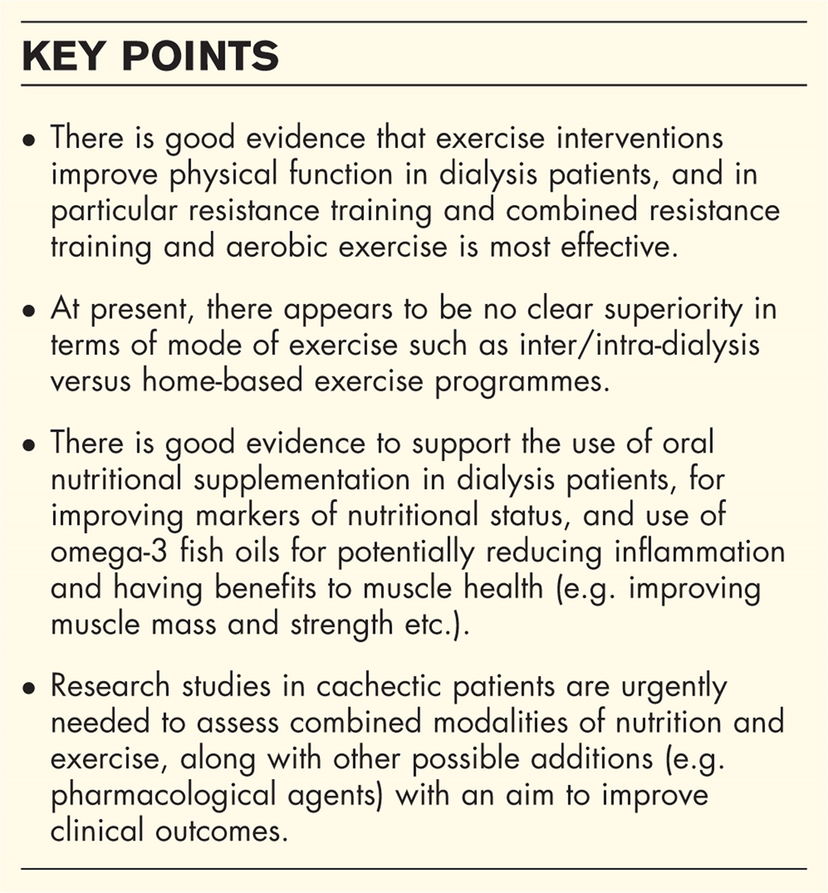 Exercise and nutrition interventions for renal cachexia