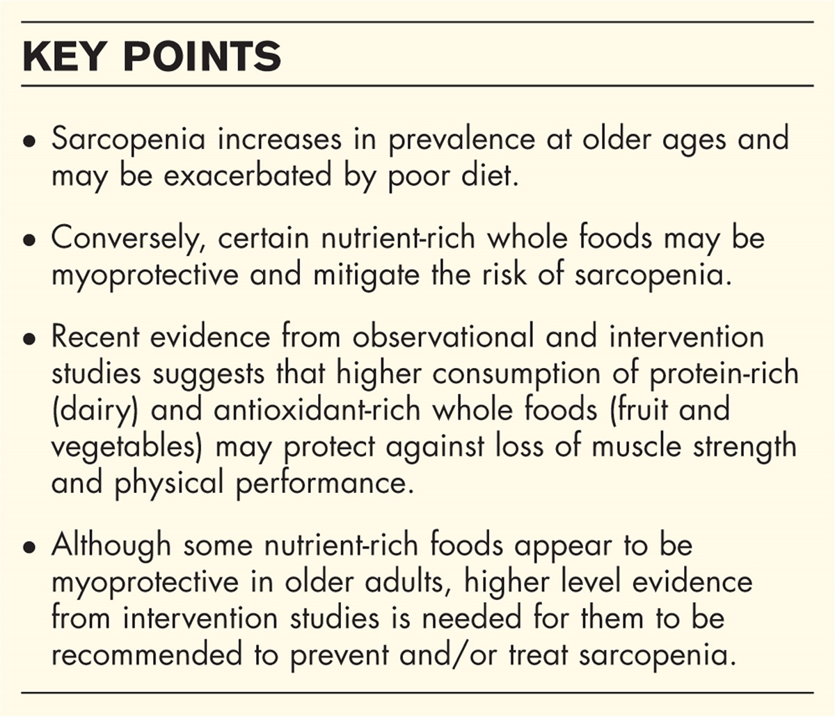 Myoprotective whole foods, muscle health and sarcopenia in older adults