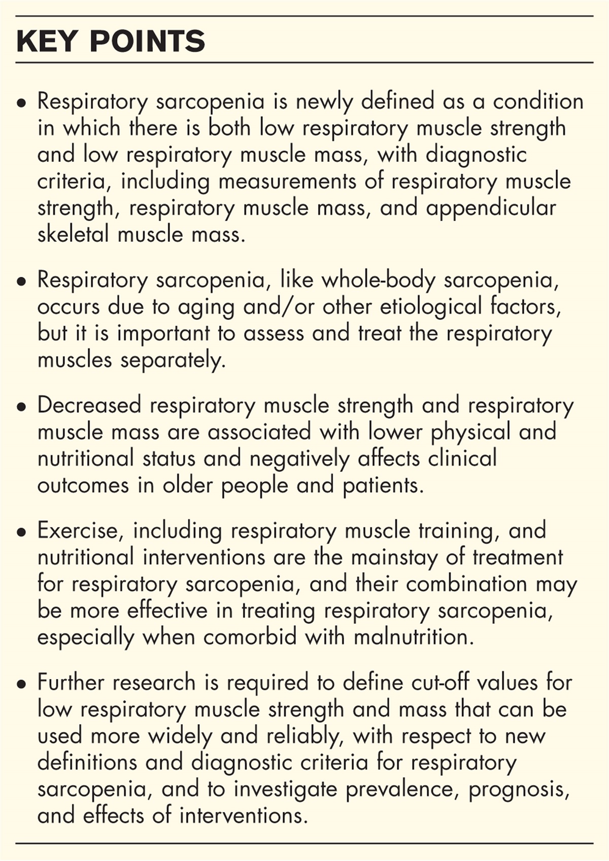 Definition, diagnosis, and treatment of respiratory sarcopenia