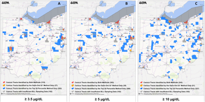 Identification of high lead exposure locations in Ohio at the census tract scale using a generalizable geospatial hotspot approach