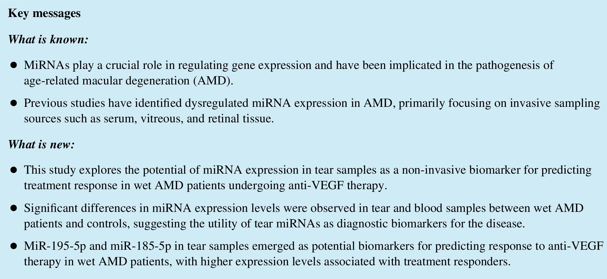MicroRNA expression profiling in tears and blood as predictive biomarkers for anti-VEGF treatment response in wet age-related macular degeneration