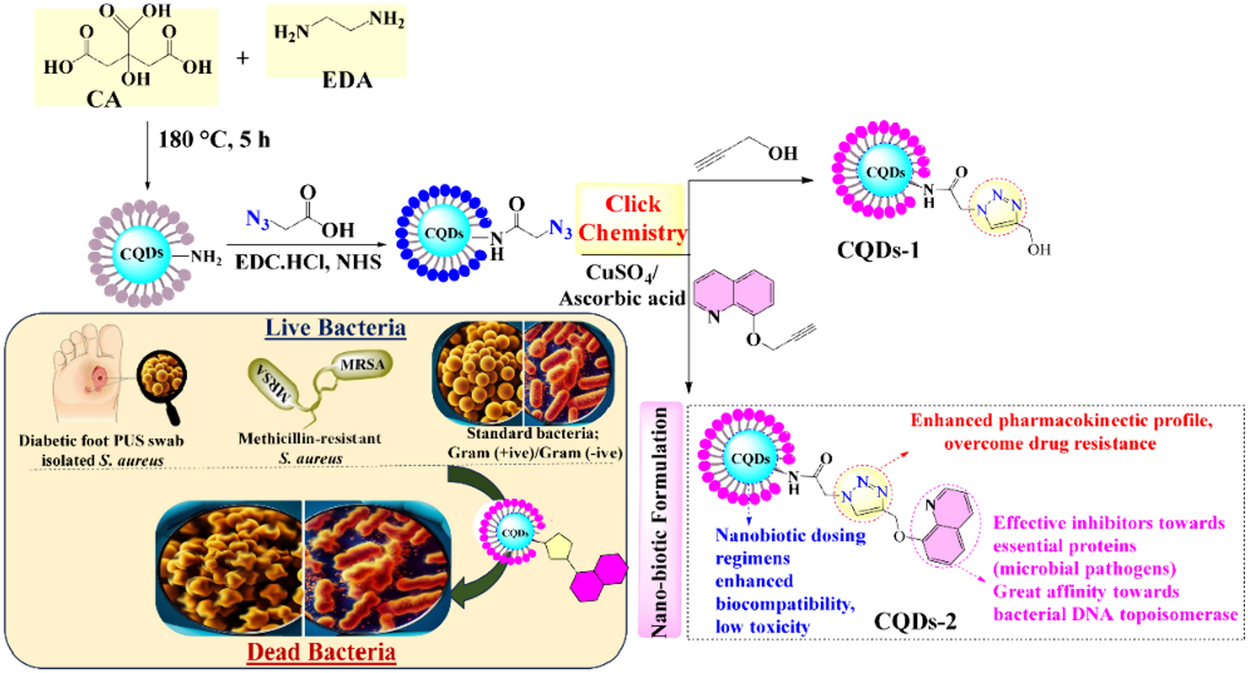 Nanobiotic Formulations utilizing Quinoline-based-Triazole functionalized Carbon Quantum Dots via Click Chemistry for Combatting Clinical-Resistant Bacterial Pathogens