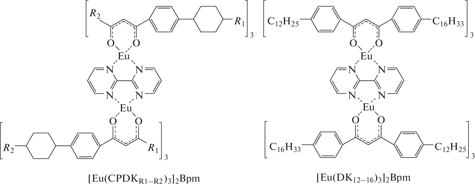 Evaluation of Luminescent and Mesogenic Properties of Europium(III) Binuclear Complexes According to Quantum Chemical Calculations