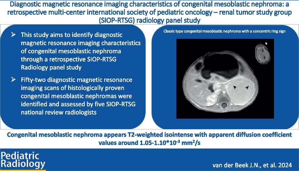 Diagnostic magnetic resonance imaging characteristics of congenital mesoblastic nephroma: a retrospective multi-center International Society of Pediatric Oncology-Renal Tumor Study Group (SIOP-RTSG) radiology panel study