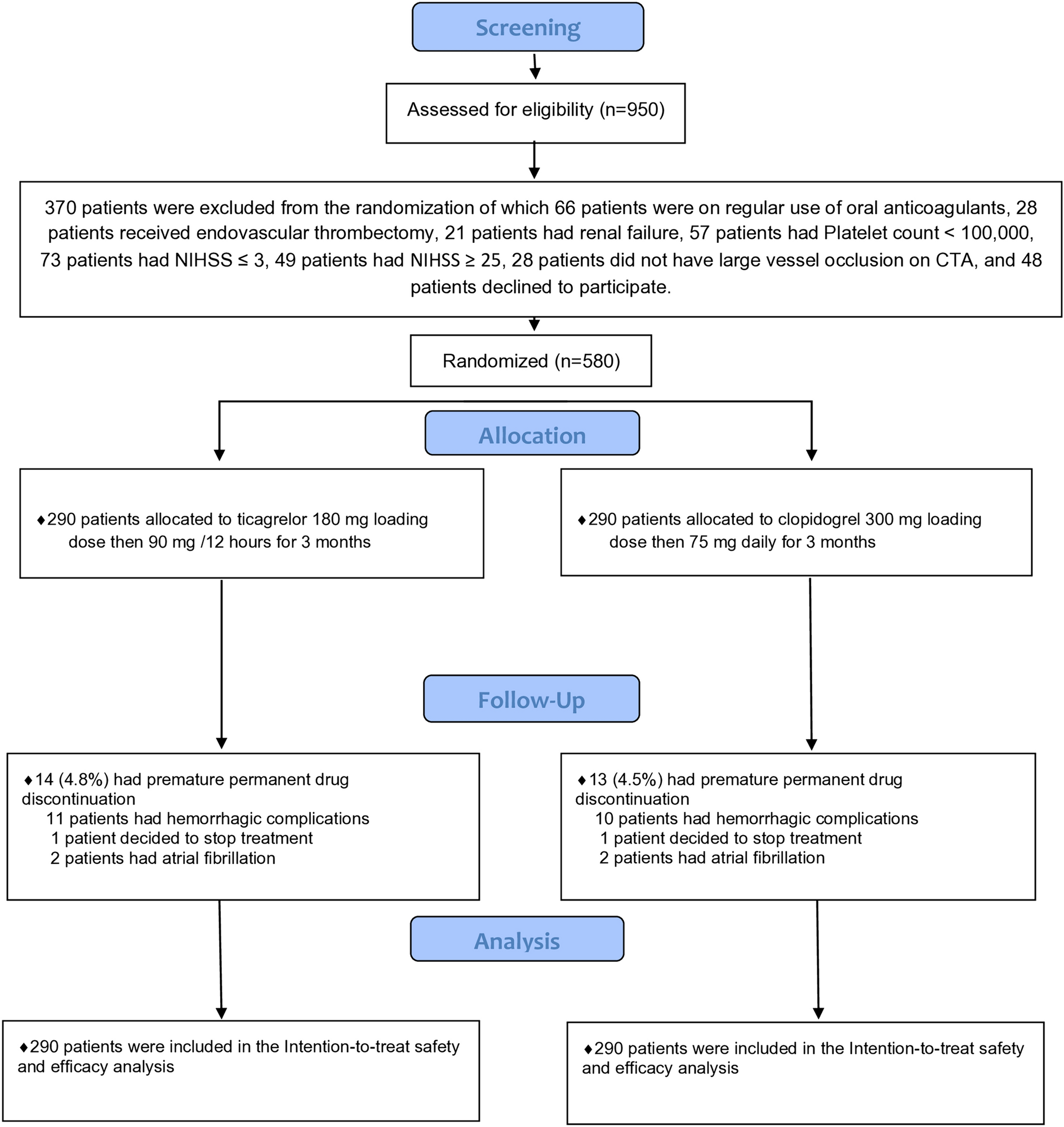 Ticagrelor Versus Clopidogrel in Acute Large-Vessel Ischemic Stroke: A Randomized Controlled Single-Blinded Trial