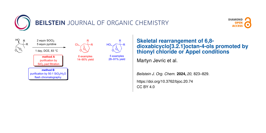 Skeletal rearrangement of 6,8-dioxabicyclo[3.2.1]octan-4-ols promoted by thionyl chloride or Appel conditions