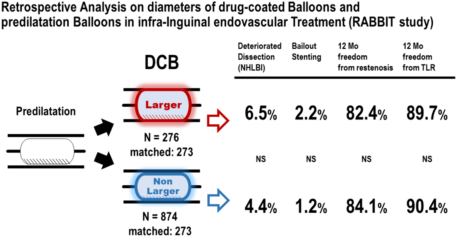 Retrospective analysis on diameters of drug-coated balloons and predilatation balloons in infra-inguinal endovascular treatment (RABBIT study)