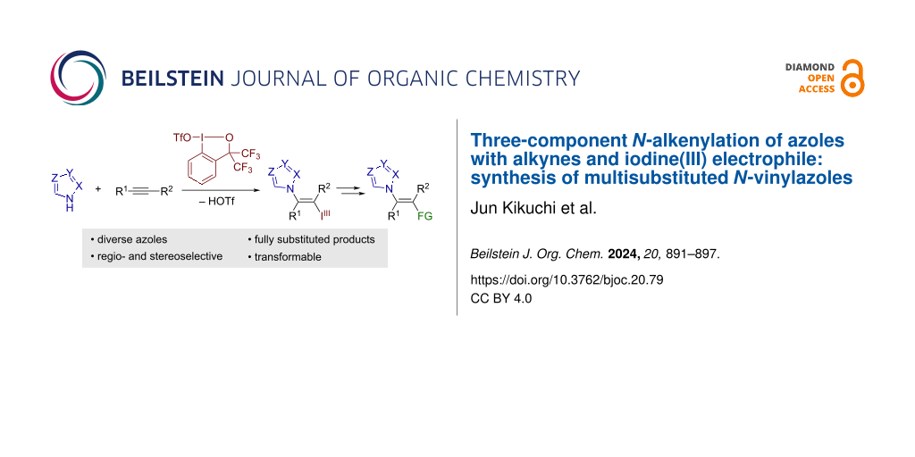 Three-component N-alkenylation of azoles with alkynes and iodine(III) electrophile: synthesis of multisubstituted N-vinylazoles