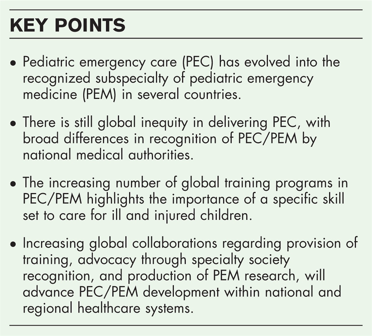 Current progress in international pediatric emergency medicine