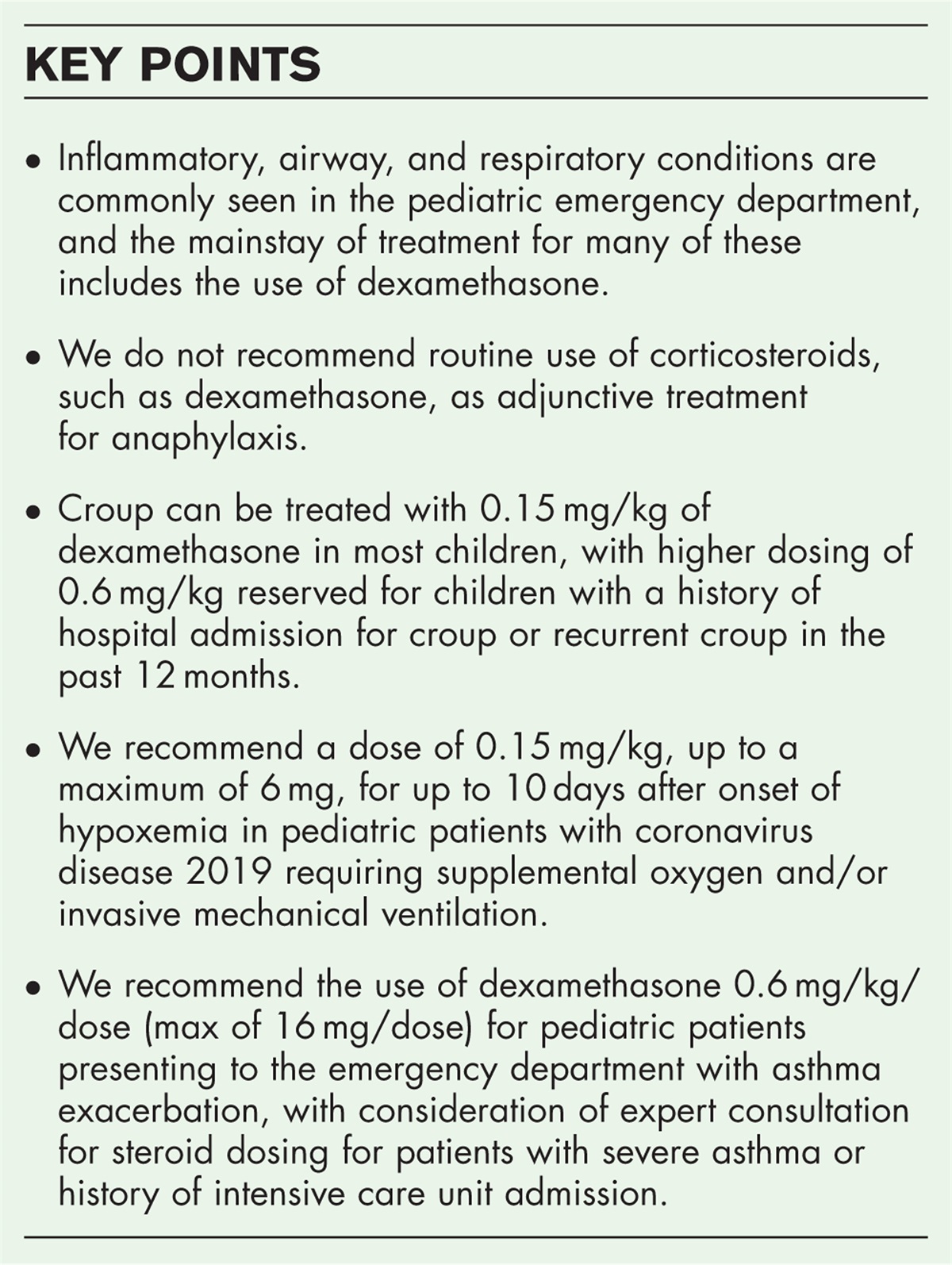 Revisiting dexamethasone use in the pediatric emergency department