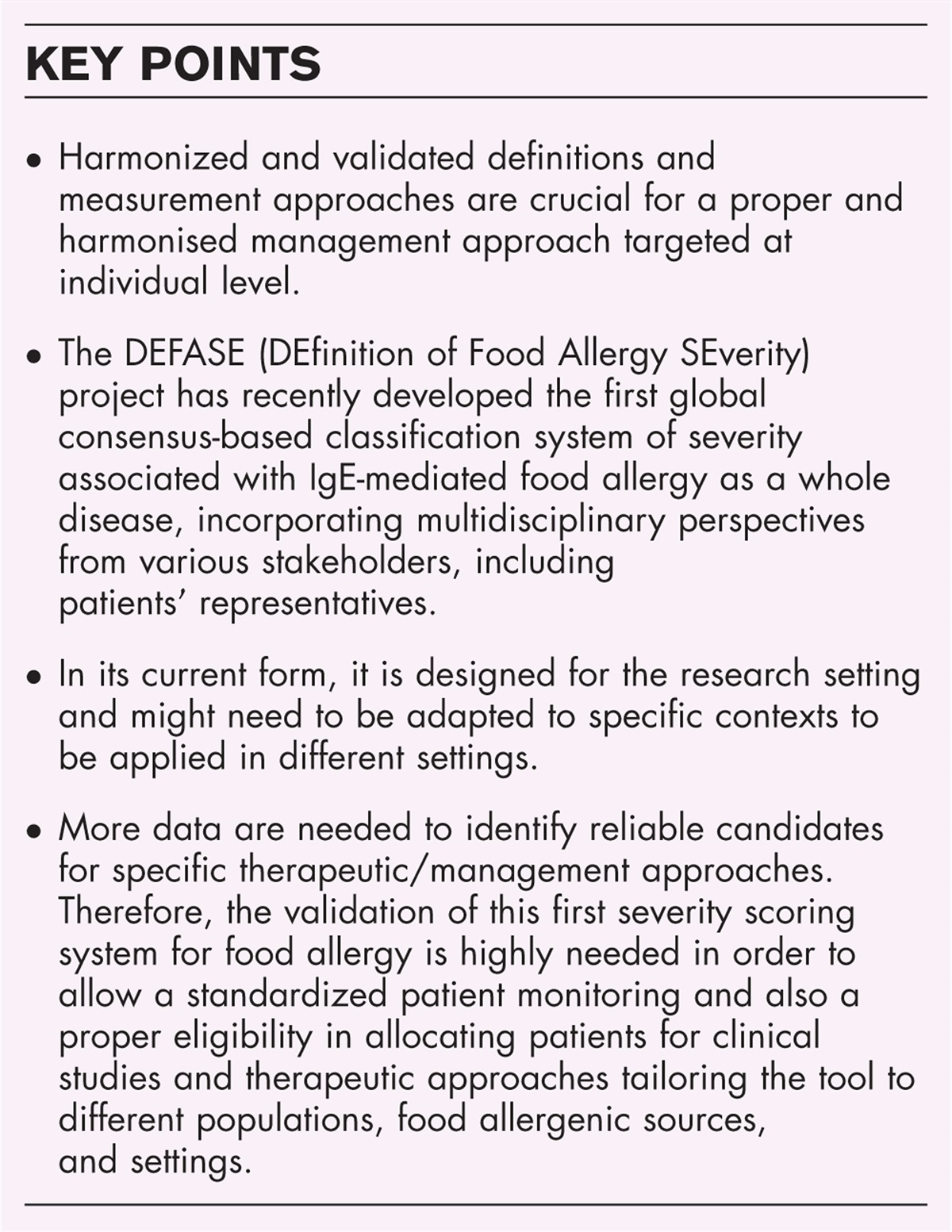 Perspectives in the validation of DEFASE: a paradigm shift in food allergy management