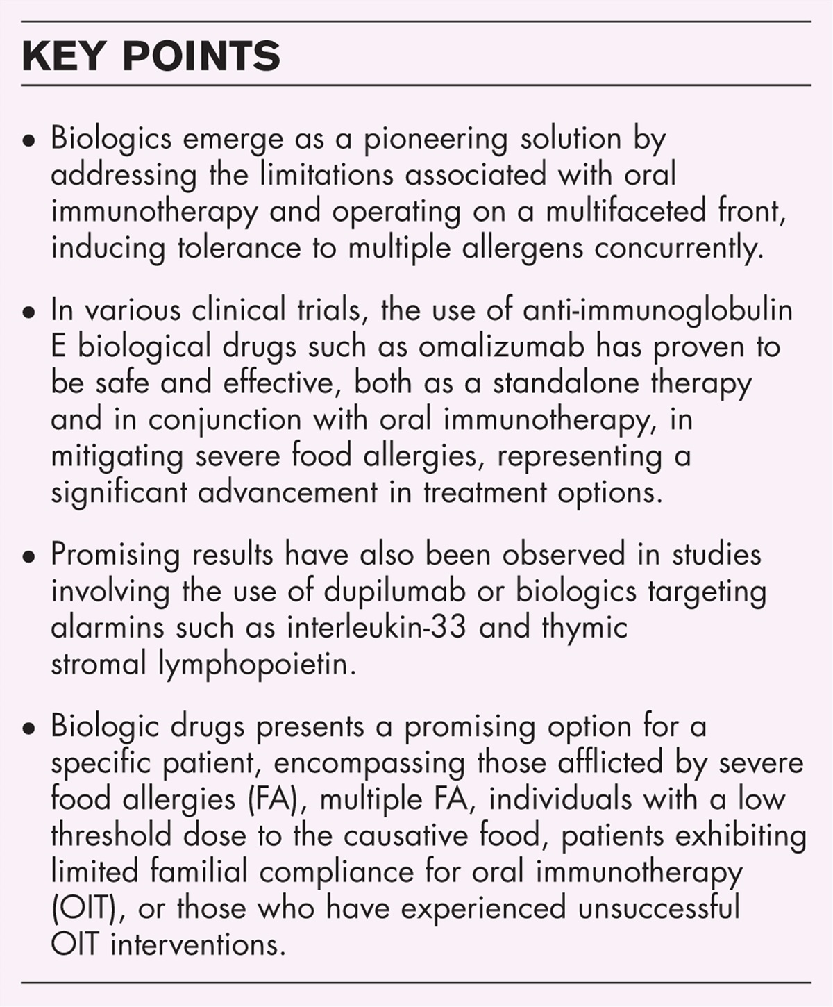 Role of biologics in severe food allergy