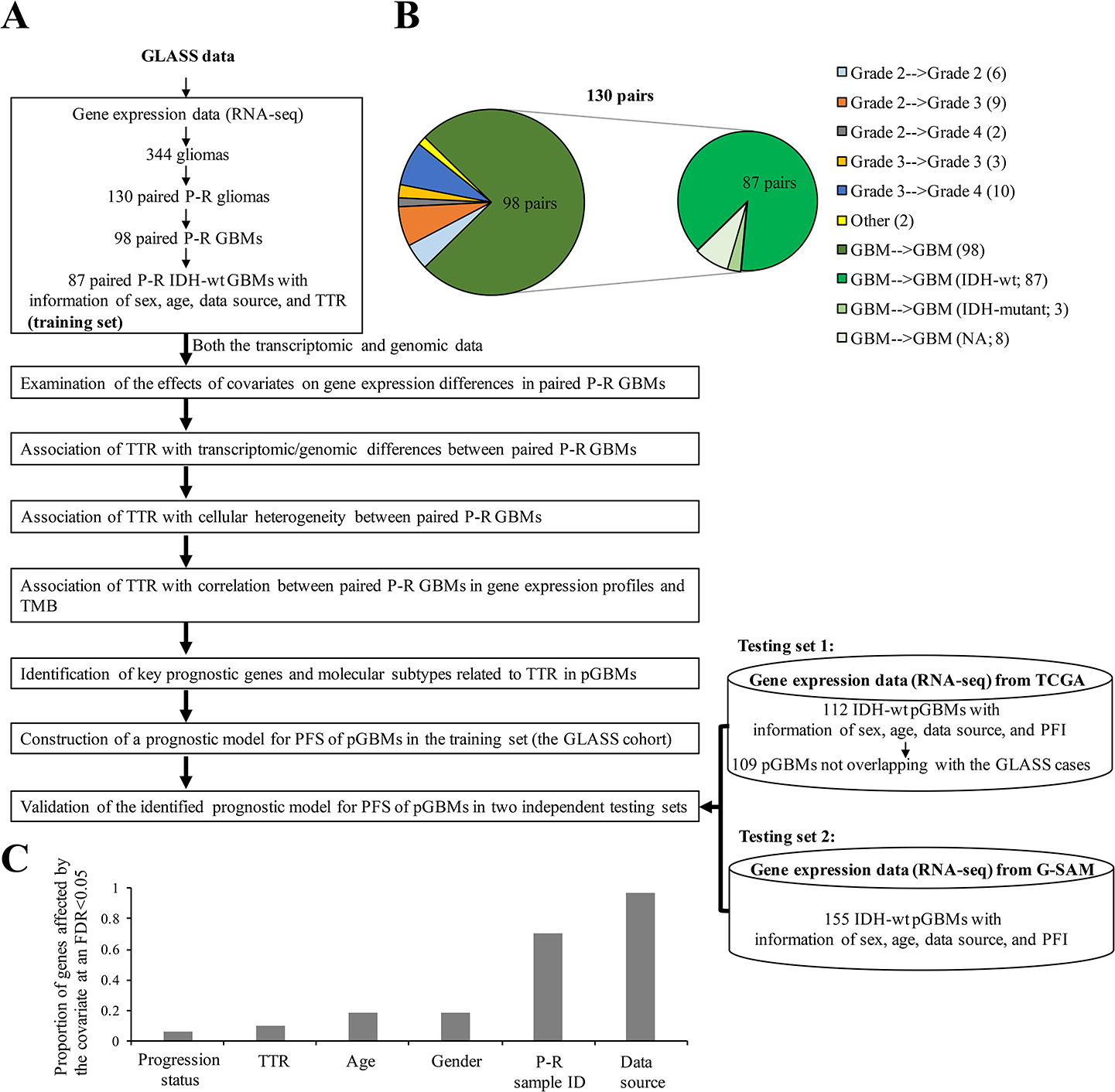 A longer time to relapse is associated with a larger increase in differences between paired primary and recurrent IDH wild-type glioblastomas at both the transcriptomic and genomic levels