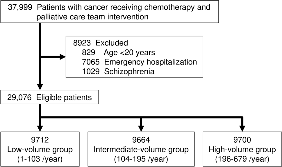 Association between hospital palliative care team intervention volume and patient outcomes