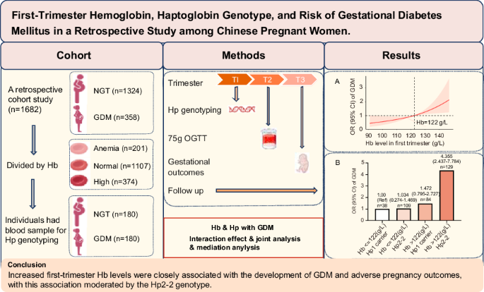 First-trimester hemoglobin, haptoglobin genotype, and risk of gestational diabetes mellitus in a retrospective study among Chinese pregnant women