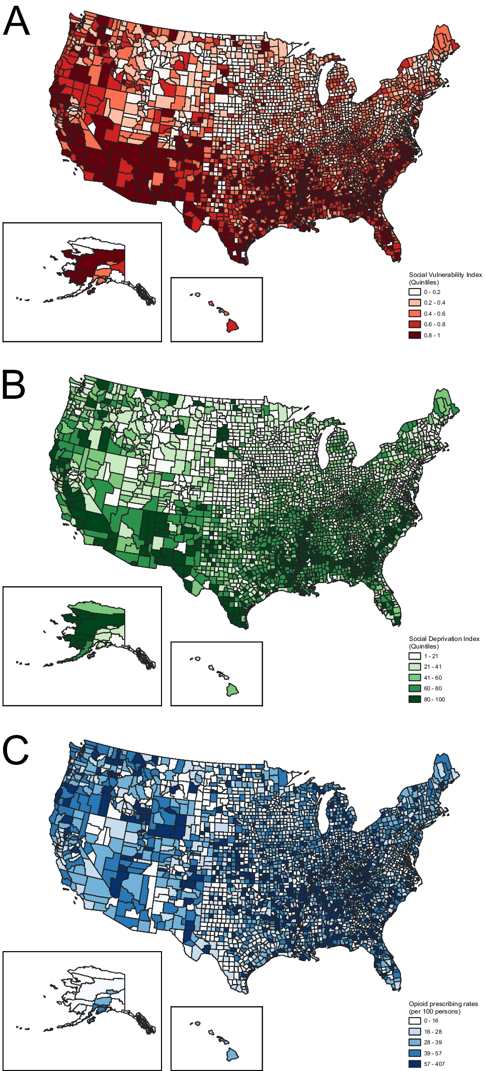 Association Between County-Level Social Vulnerability and Deprivation with Opioid Dispensing Rates in the United States