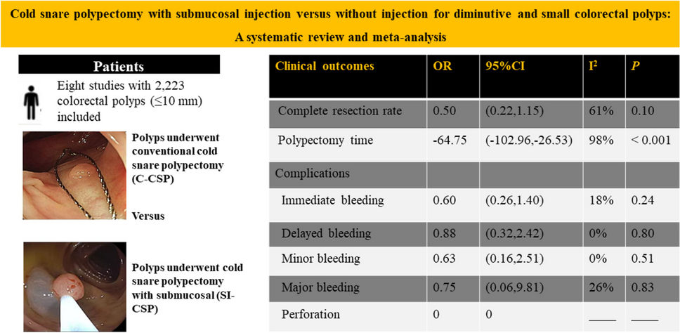 Cold sub-mucosal injection versus traditional cold snare polypectomy for diminutive and small colorectal polyps: A systematic review and meta-analysis
