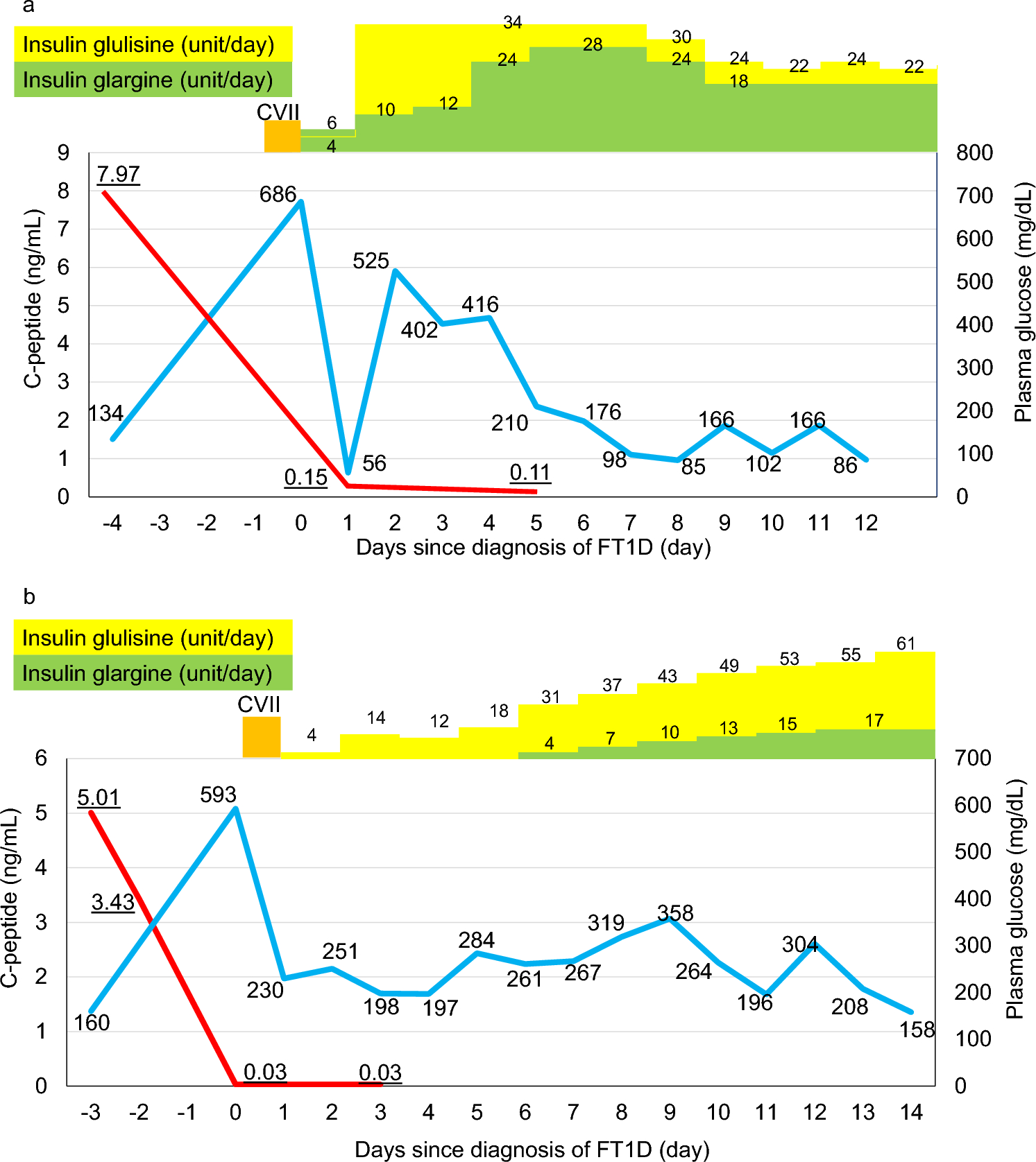 Two cases of conventional fulminant type 1 diabetes: following the depletion process of endogenous insulin secretion and literature review