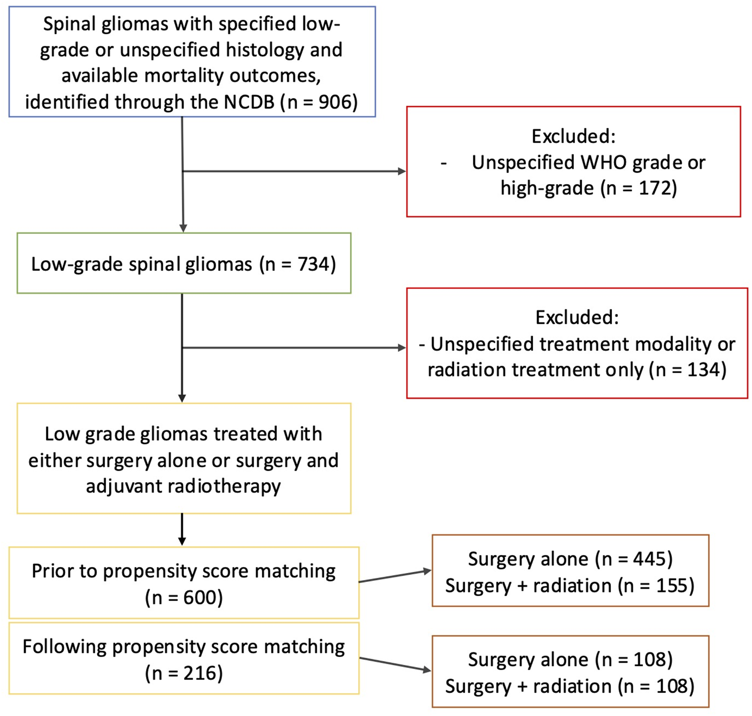 The impact of adjuvant radiotherapy on overall survival in spinal low-grade gliomas: a propensity score-matched analysis