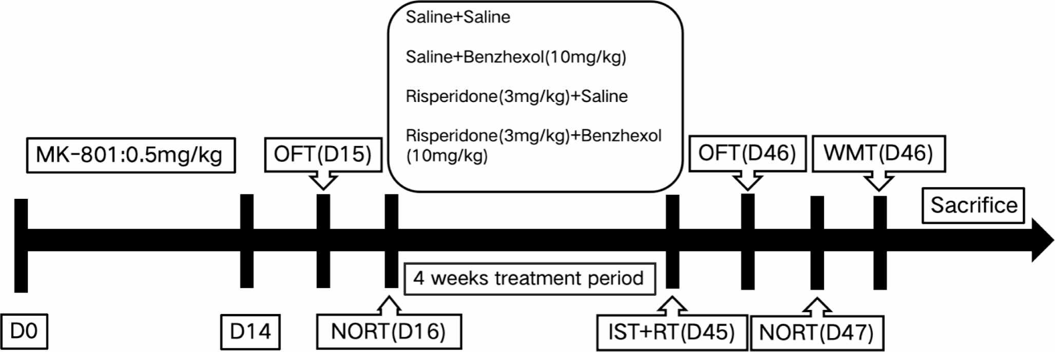 Efficacy and safety of prophylactic use of benzhexol after risperidone treatment in MK-801-induced mouse model of schizophrenia