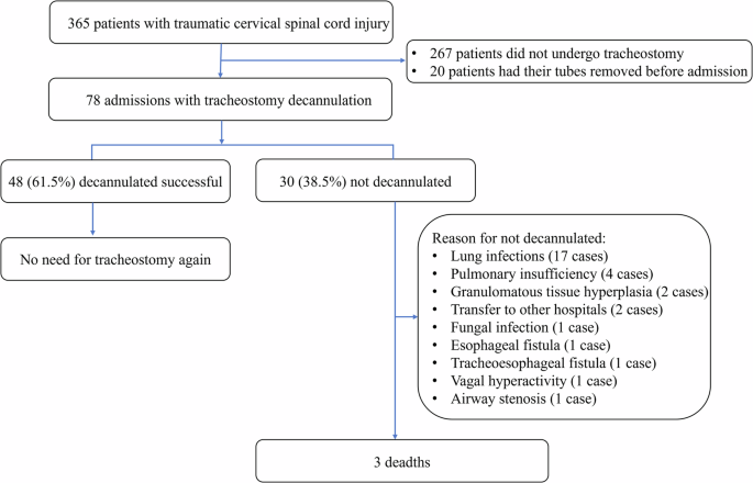 The influencing factors for tracheostomy decannulation after traumatic cervical spinal cord injury: a retrospective study