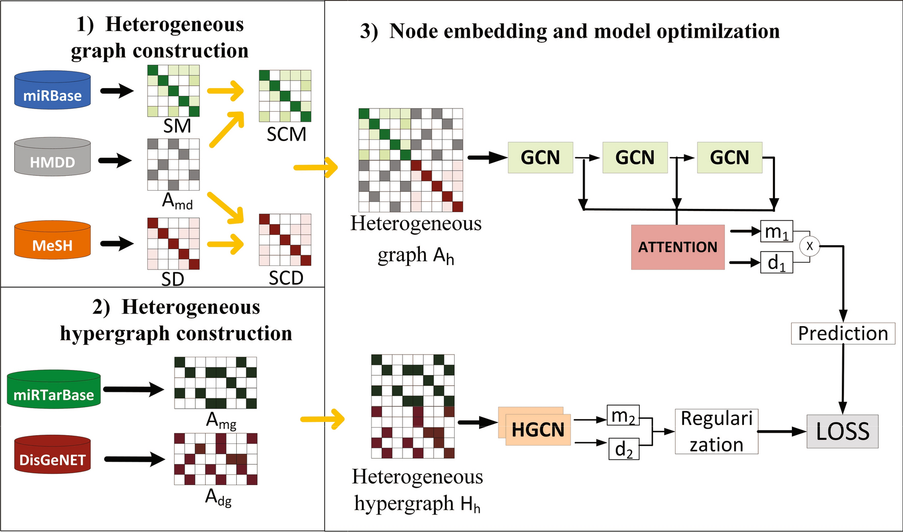 Prediction of miRNA-disease association based on heterogeneous hypergraph convolution and heterogeneous graph multi-scale convolution