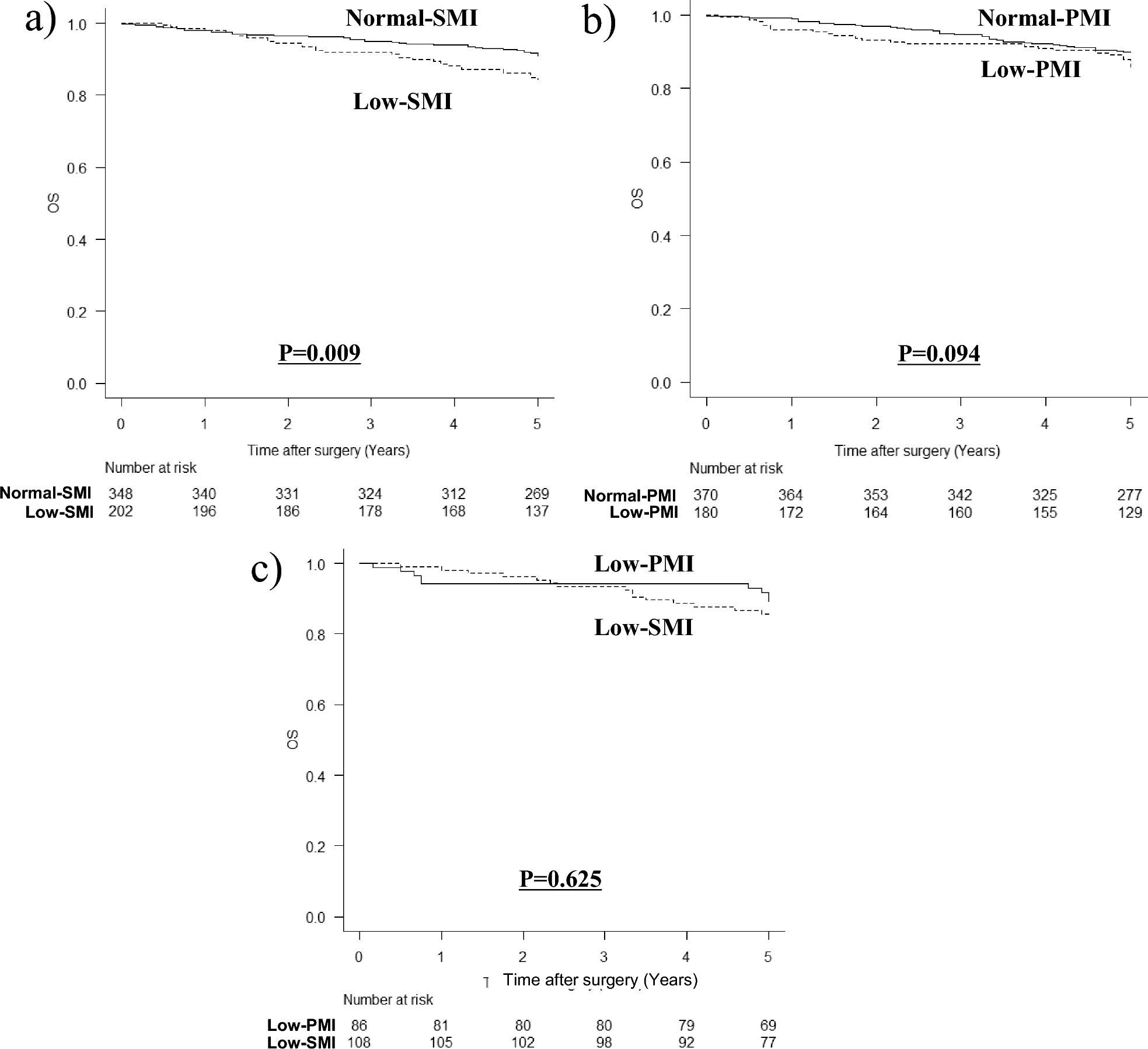 Oncological impact of the preoperative combined assessment of skeletal muscle mass for patients undergoing curative gastrectomy for gastric cancer