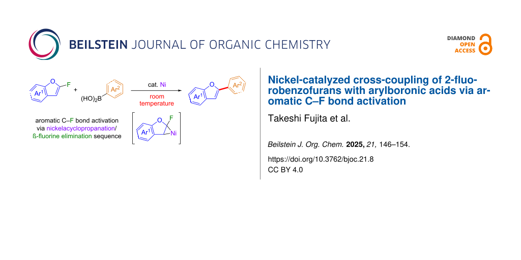 Nickel-catalyzed cross-coupling of 2-fluorobenzofurans with arylboronic acids via aromatic C–F bond activation