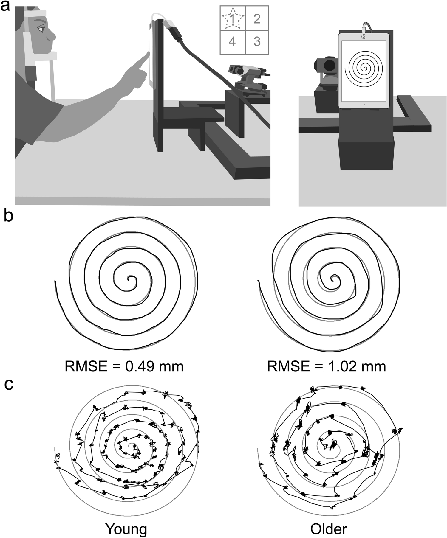 Age-related differences in eye movements and the association with Archimedes spiral tracing performance in young and older adults