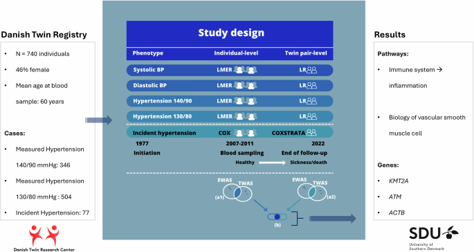 Epigenomics and transcriptomics association study of blood pressure and incident diagnosis of hypertension in twins