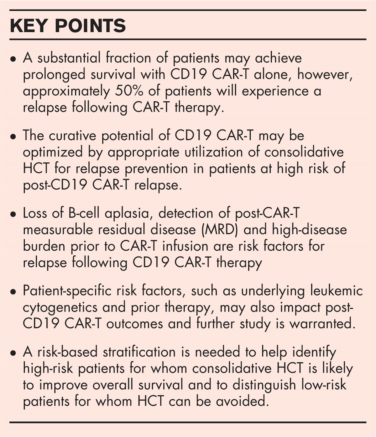 Role of chimeric antigen receptor T-cell therapy: bridge to transplantation or stand-alone therapy in pediatric acute lymphoblastic leukemia