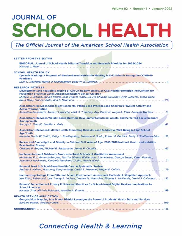 Journal of School Health Editorial Transition and Research Priorities for 2022‐2024